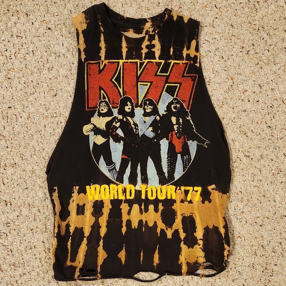 Kiss Tops - One-of-a-kind KISS tie-dyed, braided, cut, distressed tank top